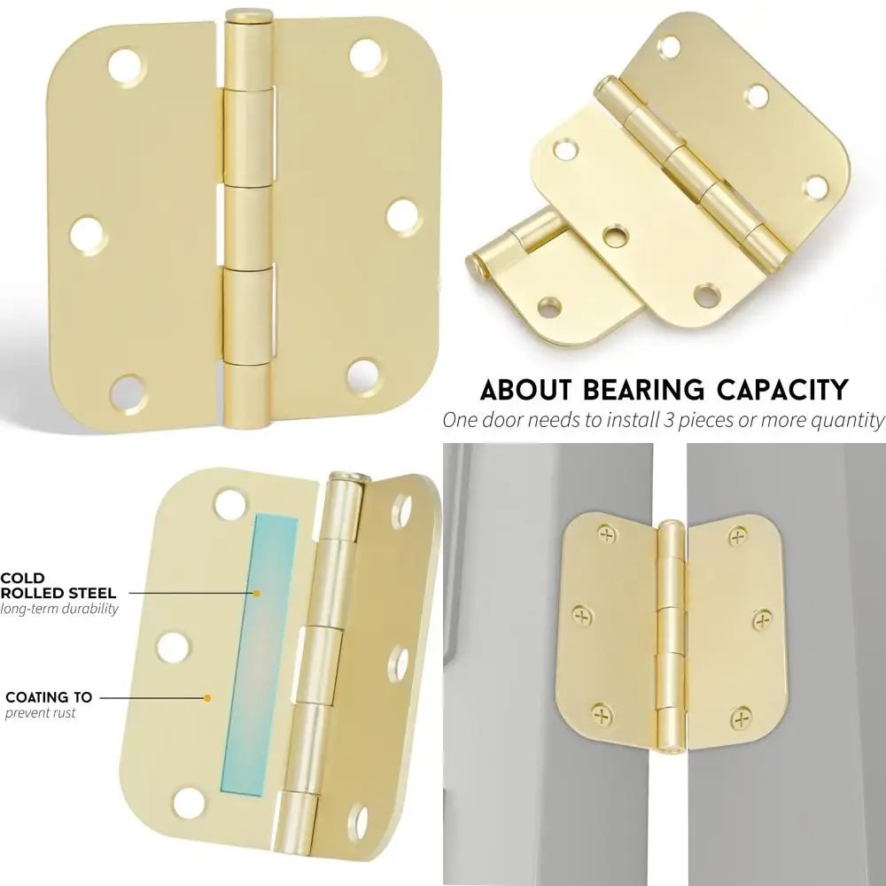 3.5 Inch Polished Brass Door Hinges Set of 48 - Bright Gold 3-1/2'' x 3-1/2'' with 5/8'' Radius Corners for Interior Use
3.5 Inch Polished Brass Door Hinges Set of 48 - Bright Gold 3-1/2'' x 3-1/2'' with 5/8'' Radius Corners for Interior Use