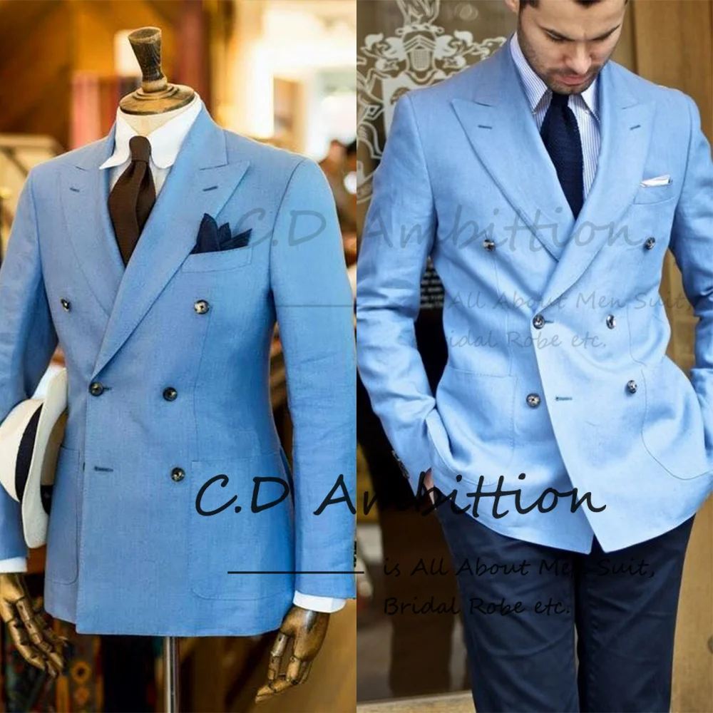 Summer Blue Suits For Men Beach Wedding 2 Piece Slim Fit Terno Masculino Double Breasted Elegant Blazer Set Casual Jacket Pants
Summer Blue Suits For Men Beach Wedding 2 Piece Slim Fit Terno Masculino Double Breasted Elegant Blazer Set Casual Jacket Pants