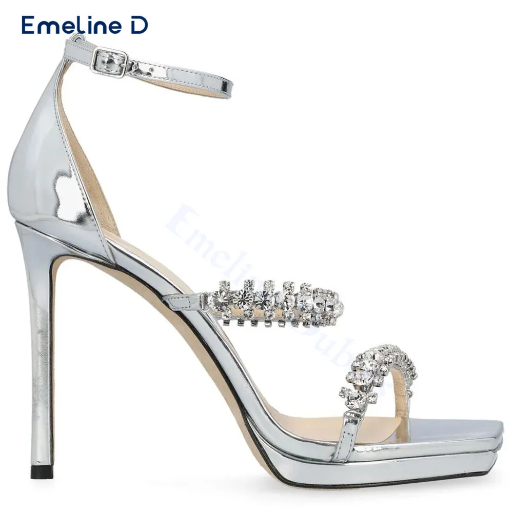 Crystal One-Strap Square Toe Sandals Luxury Crystal Silver Heeled High-Heeled Sandals Sexy Temperament Large Size Women's Shoes
Crystal One-Strap Square Toe Sandals Luxury Crystal Silver Heeled High-Heeled Sandals Sexy Temperament Large Size Women's Shoes