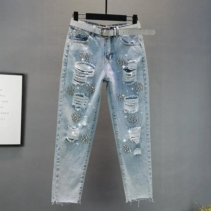 Women's Jeans 2026 Summer New European Style Loose Slim Fit Rhinestone Embellished Ripped Cropped Wide Leg Pants Hot Sale
Women's Jeans 2026 Summer New European Style Loose Slim Fit Rhinestone Embellished Ripped Cropped Wide Leg Pants Hot Sale