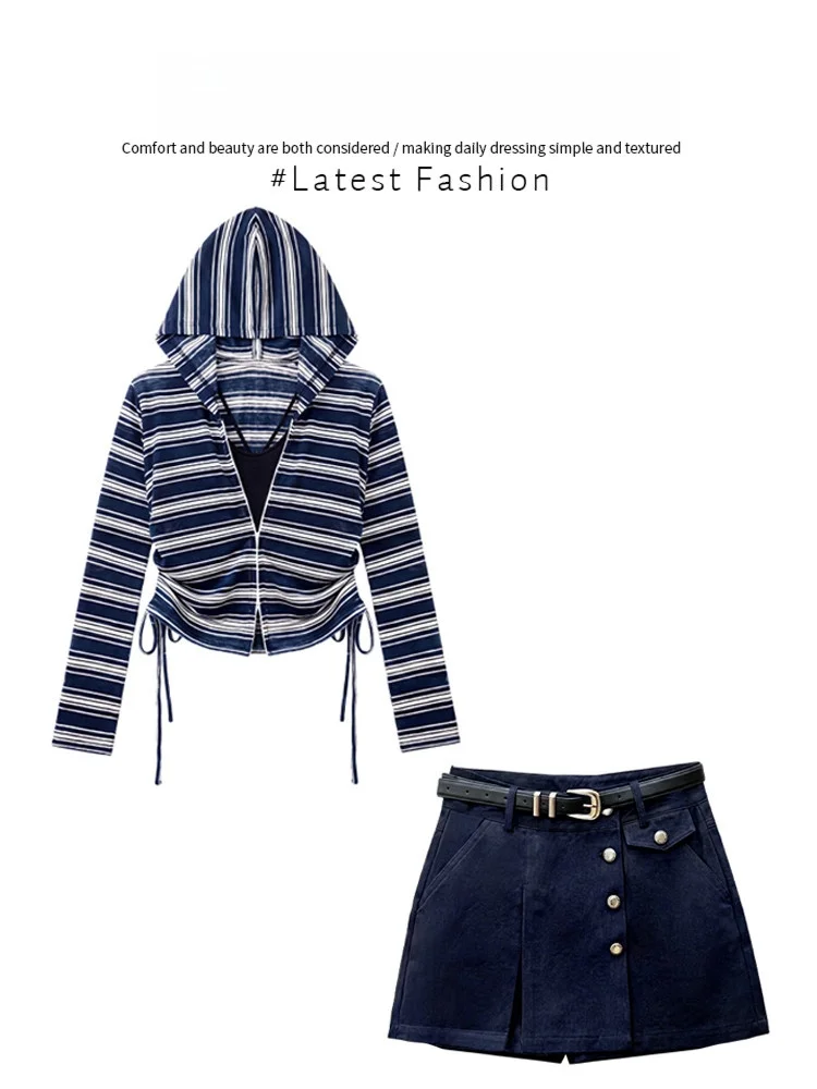 Casual Striped Hoodie Jacket And Tank Top Set Women's Summer New Style Two-Piece Suit Comfortable Breathable Fashion Ensemble
Casual Striped Hoodie Jacket And Tank Top Set Women's Summer New Style Two-Piece Suit Comfortable Breathable Fashion Ensemble