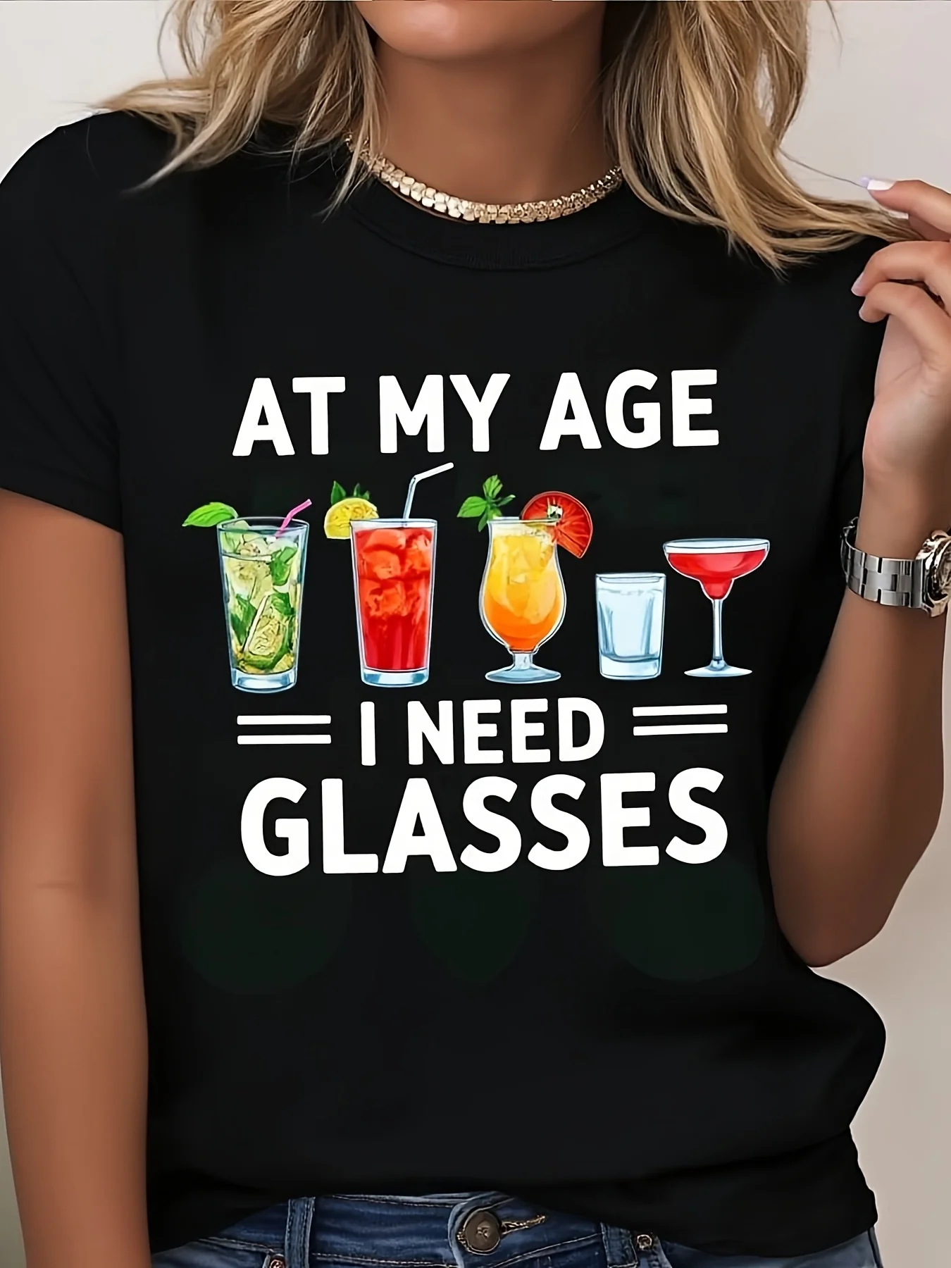 Funny at My Age I Need Glasses Cocktail Print T-Shirt - Oversized Black Crew Neck Short Sleeve Tee with Martini & Cosmo Design, Breathable Casual Summer Top for Parties, Travel, Casual Attire (Adult)
Funny at My Age I Need Glasses Cocktail Print T-Shirt - Oversized Black Crew Neck Short Sleeve Tee with Martini & Cosmo Design, Breathable Casual Summer Top for Parties, Travel, Casual Attire (Adult)