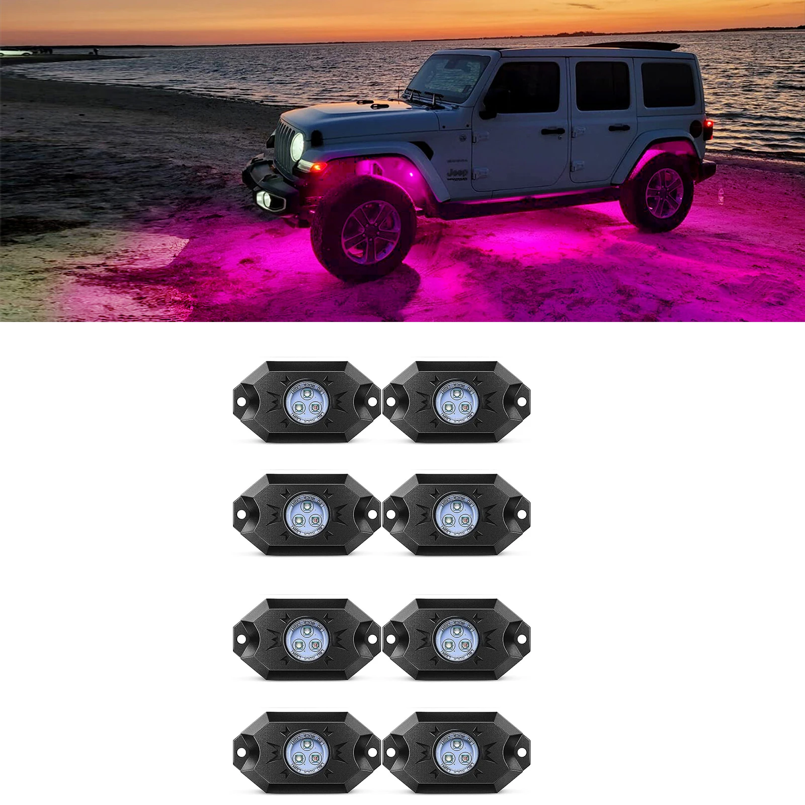 RGB Rock Lights, 8 Pods LED Rock Lights Underglow kit IP68 Waterproof Light kit for Trucks Car Jeep ATV UTV SUV Pickup Off Road
RGB Rock Lights, 8 Pods LED Rock Lights Underglow kit IP68 Waterproof Light kit for Trucks Car Jeep ATV UTV SUV Pickup Off Road