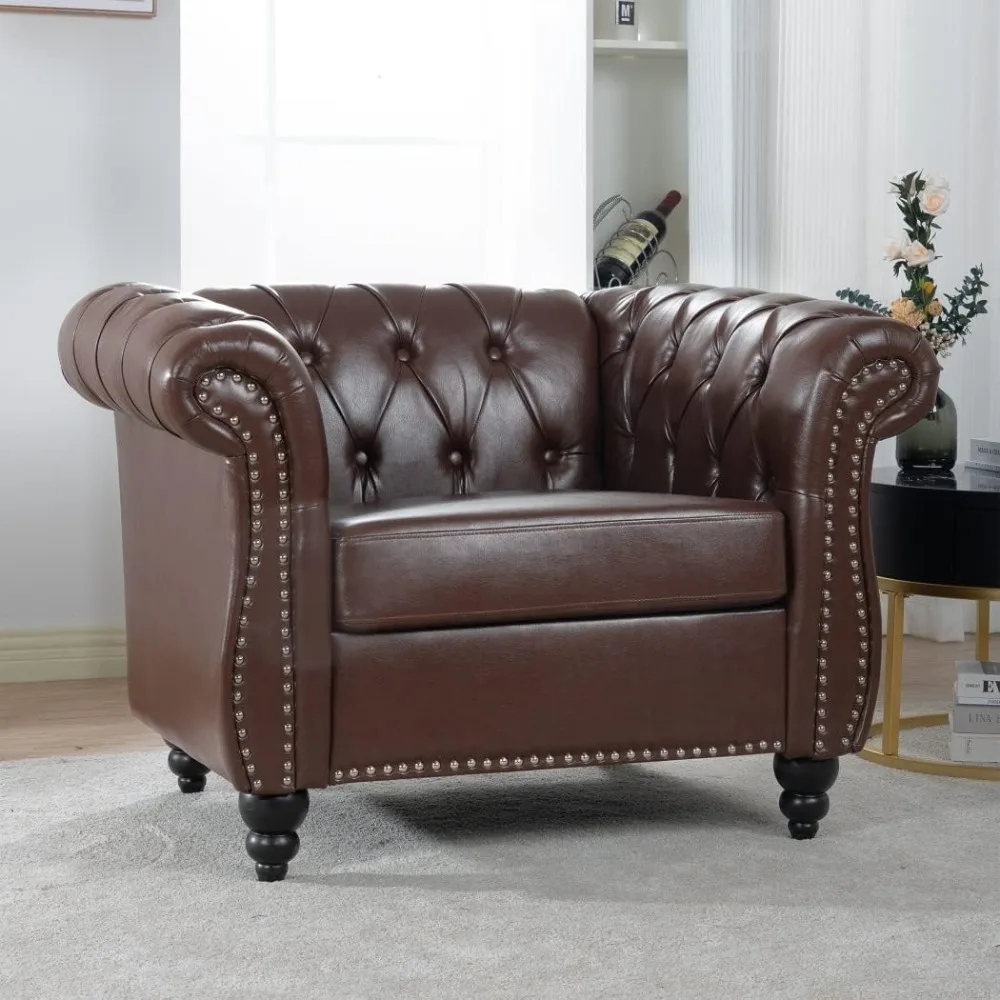 Modern Chesterfield Armchair PU Leather, Rolled Arm Tufted Back Accent Chairs, Upholstery Nailhead Trim for Living Room Office (
Modern Chesterfield Armchair PU Leather, Rolled Arm Tufted Back Accent Chairs, Upholstery Nailhead Trim for Living Room Office (