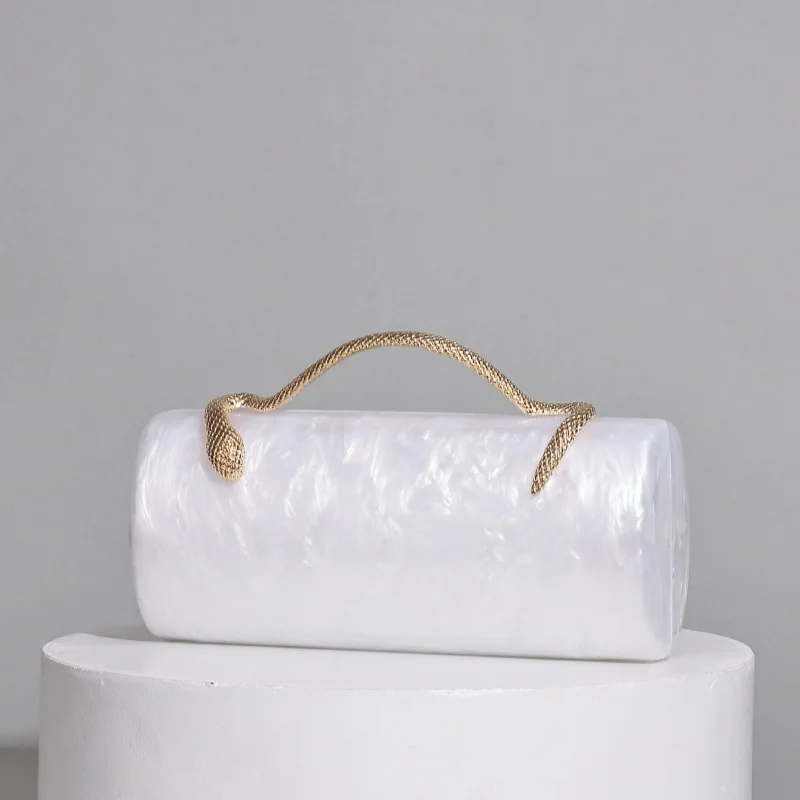 Solid Color Round Barrel Shaped Acrylic Shell Bag Snake Handle Handbag Women Banquet Bag Handheld Lipstick Bag Formal Prom Purse
Solid Color Round Barrel Shaped Acrylic Shell Bag Snake Handle Handbag Women Banquet Bag Handheld Lipstick Bag Formal Prom Purse