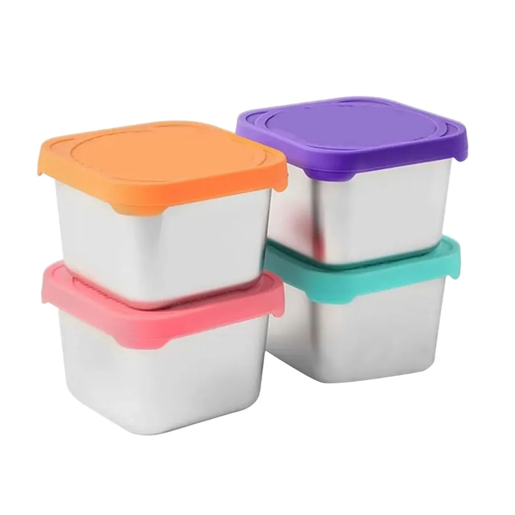 4 Set Of 6 Ounce Stainless Steel Lunch Boxes With Silicone Lids For Snacks Food Storage Container Tableware
4 Set Of 6 Ounce Stainless Steel Lunch Boxes With Silicone Lids For Snacks Food Storage Container Tableware