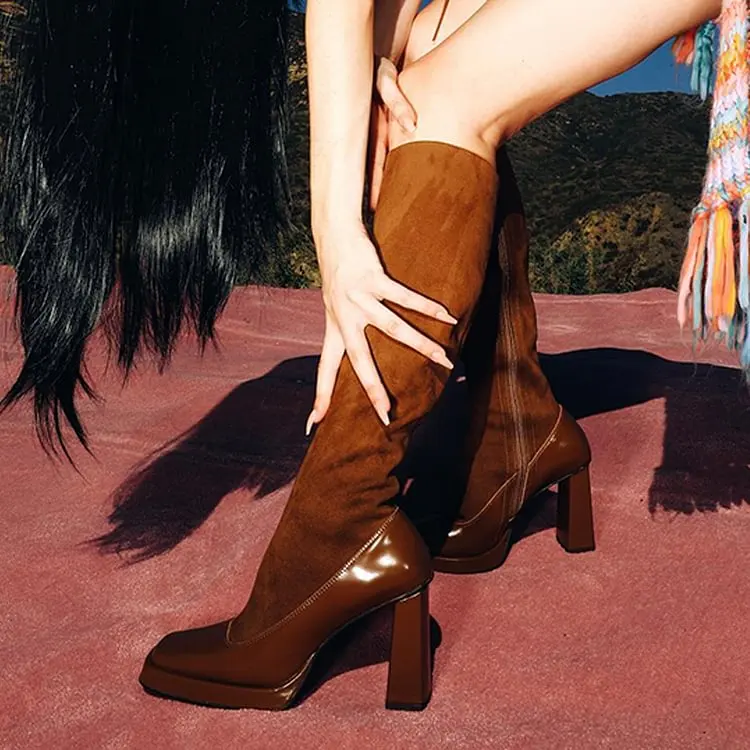 Brown Square Toe Platform Knee High Boots Vintage Patent Leather Chunky Heel Side Zip Solid Rubber Sole Women Cool Shoes
Brown Square Toe Platform Knee High Boots Vintage Patent Leather Chunky Heel Side Zip Solid Rubber Sole Women Cool Shoes