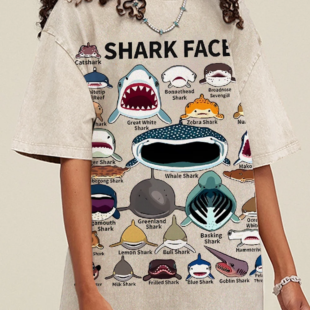 Water Retro Old Neutral Style T-Shirt Various Shark Printing High Quality Pure Cotton Round Neck Pullover New Short Sleeves
Water Retro Old Neutral Style T-Shirt Various Shark Printing High Quality Pure Cotton Round Neck Pullover New Short Sleeves