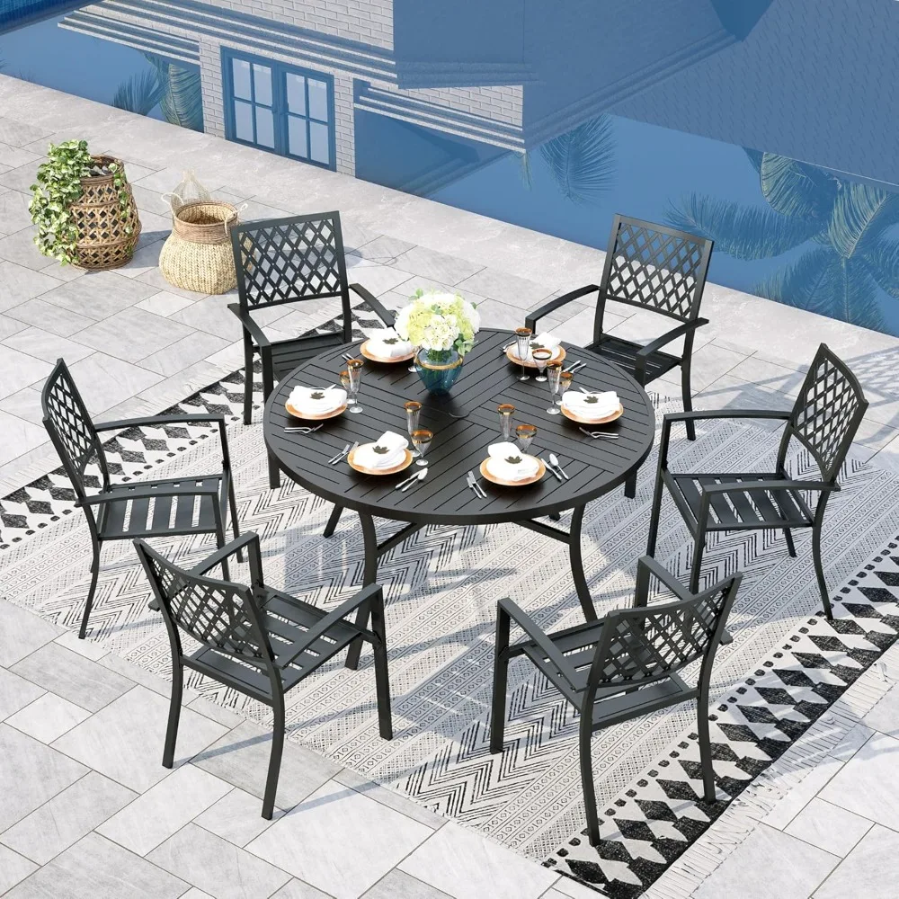 Round Patio Table and Chairs Set, Outdoor Dining Set for 6, 7 Piece Metal Patio Furniture, 54" Black Table
Round Patio Table and Chairs Set, Outdoor Dining Set for 6, 7 Piece Metal Patio Furniture, 54" Black Table