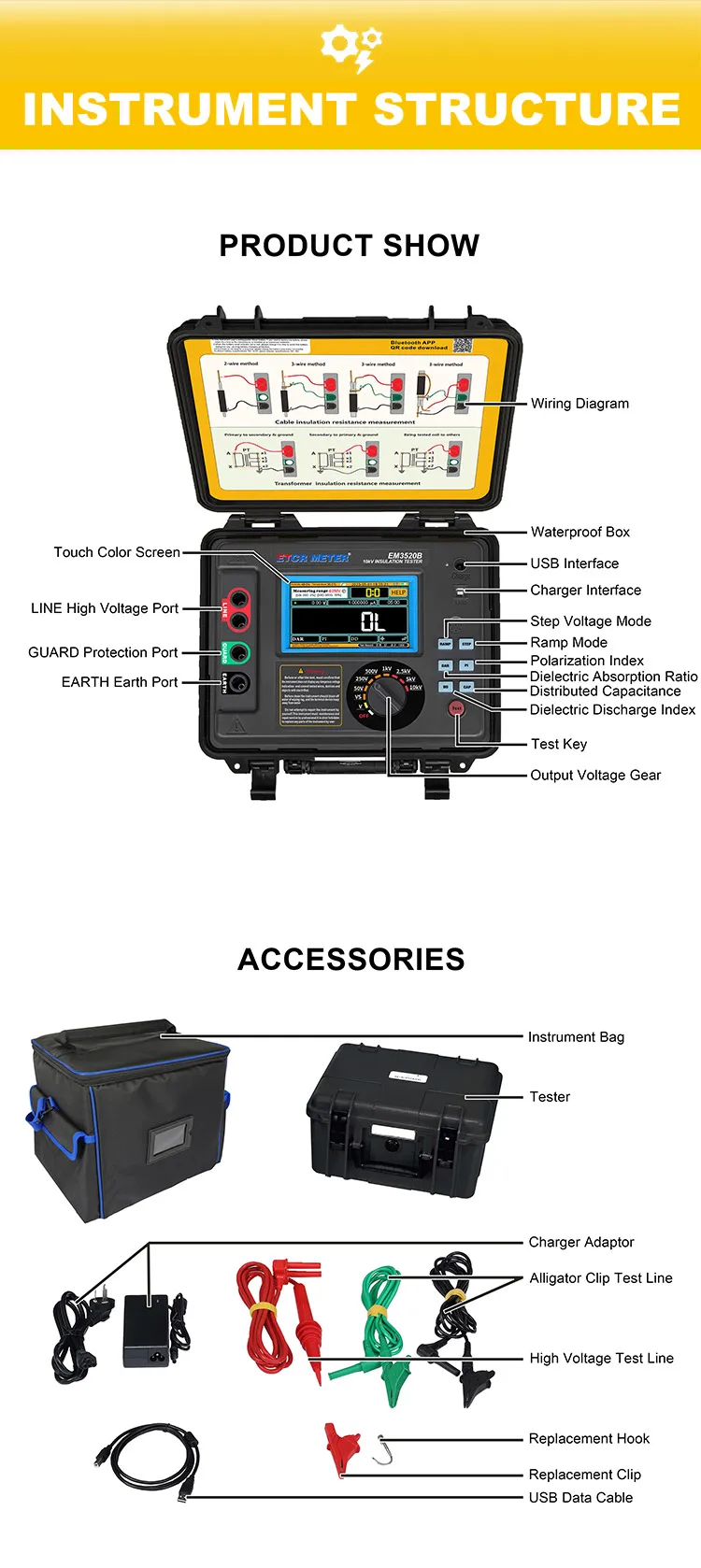 3520B 10kV High Voltage Insulation Resistance Meter With Large Capacity Test Record Storage
3520B 10kV High Voltage Insulation Resistance Meter With Large Capacity Test Record Storage