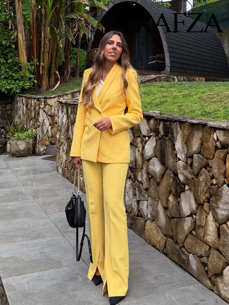 TRAFZA Women Spring Casual Suit Turn-Down Collar Long Sleeves Double-Breasted Blazers+Midi Waist Zipper Flared Pants Women Set
TRAFZA Women Spring Casual Suit Turn-Down Collar Long Sleeves Double-Breasted Blazers+Midi Waist Zipper Flared Pants Women Set