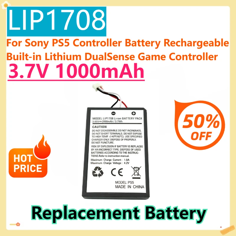 For Sony PS5 Controller Battery Rechargeable Built-in Lithium DualSense Game Controller LIP1708 3.7V 1000mAh Replacement Battery
For Sony PS5 Controller Battery Rechargeable Built-in Lithium DualSense Game Controller LIP1708 3.7V 1000mAh Replacement Battery