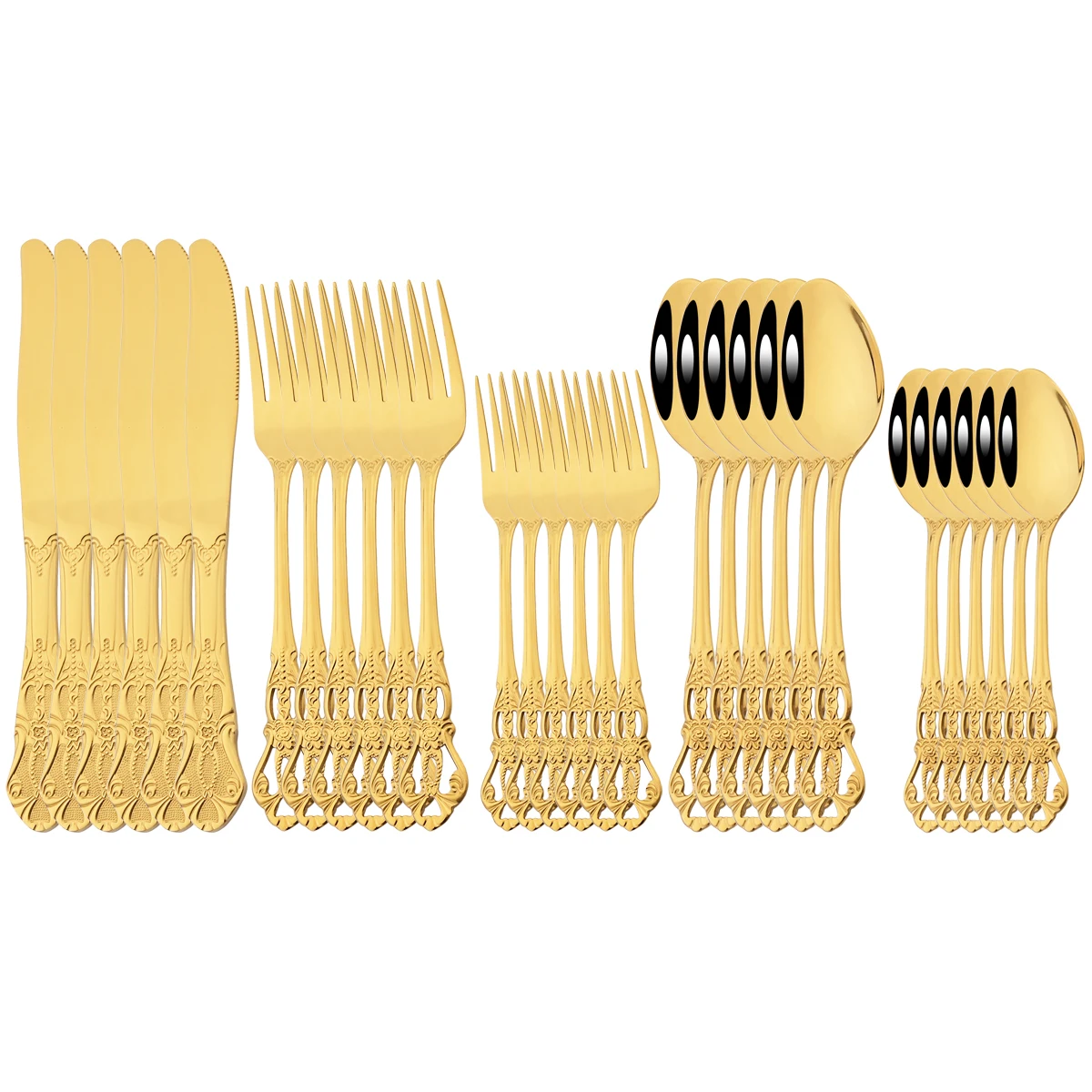 30Pcs Knife Dessert Fork Spoon Cutlery Set Retro Gold Dinnerware Set Stainless Steel Flatware Tableware Home Kitchen Accessories
30Pcs Knife Dessert Fork Spoon Cutlery Set Retro Gold Dinnerware Set Stainless Steel Flatware Tableware Home Kitchen Accessories