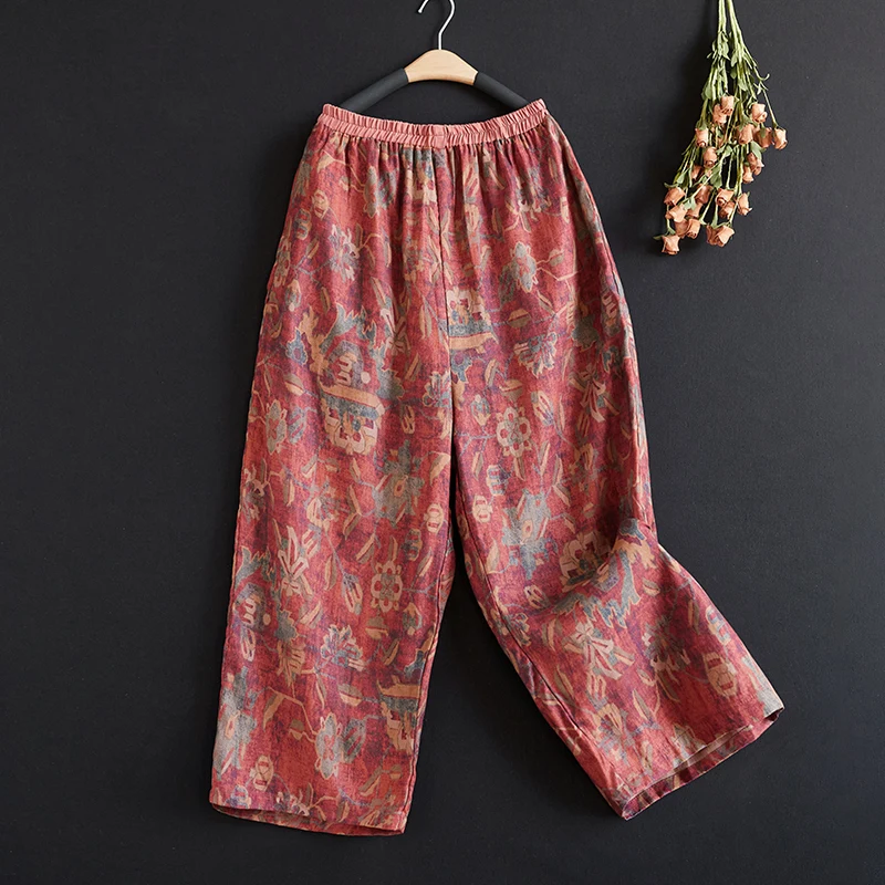 Retro Cotton Linen Printed Wide Leg Pants Women's Summer Thin Elastic Waist Casual Slimming Linen Nine Point Pants
Retro Cotton Linen Printed Wide Leg Pants Women's Summer Thin Elastic Waist Casual Slimming Linen Nine Point Pants