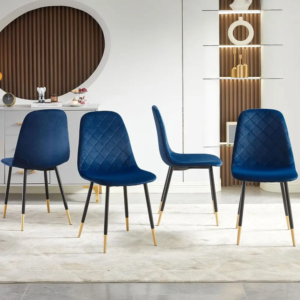 Navy Blue Velvet Upholstered Dining Chairs with Metal Legs, Set of 4
Navy Blue Velvet Upholstered Dining Chairs with Metal Legs, Set of 4