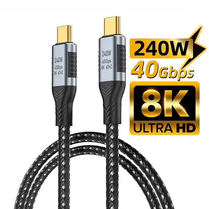 PD240W USB4 Compatible with Thunderbolt3 40Gbps 8K@60Hz Display Cable PD3.1 Fast Charging Braided Cord for Phone Tablet Laptop
PD240W USB4 Compatible with Thunderbolt3 40Gbps 8K@60Hz Display Cable PD3.1 Fast Charging Braided Cord for Phone Tablet Laptop