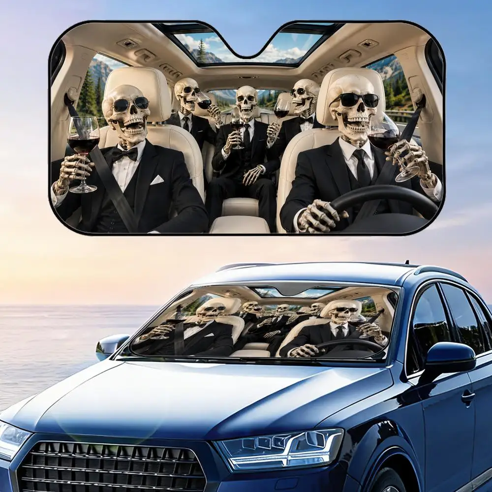 Funny Skeleton in Suit Drinking Wine Sun Visor Car Windshield Sunshade UV Protection Reflective Foldable Heat Insulation Cover
Funny Skeleton in Suit Drinking Wine Sun Visor Car Windshield Sunshade UV Protection Reflective Foldable Heat Insulation Cover