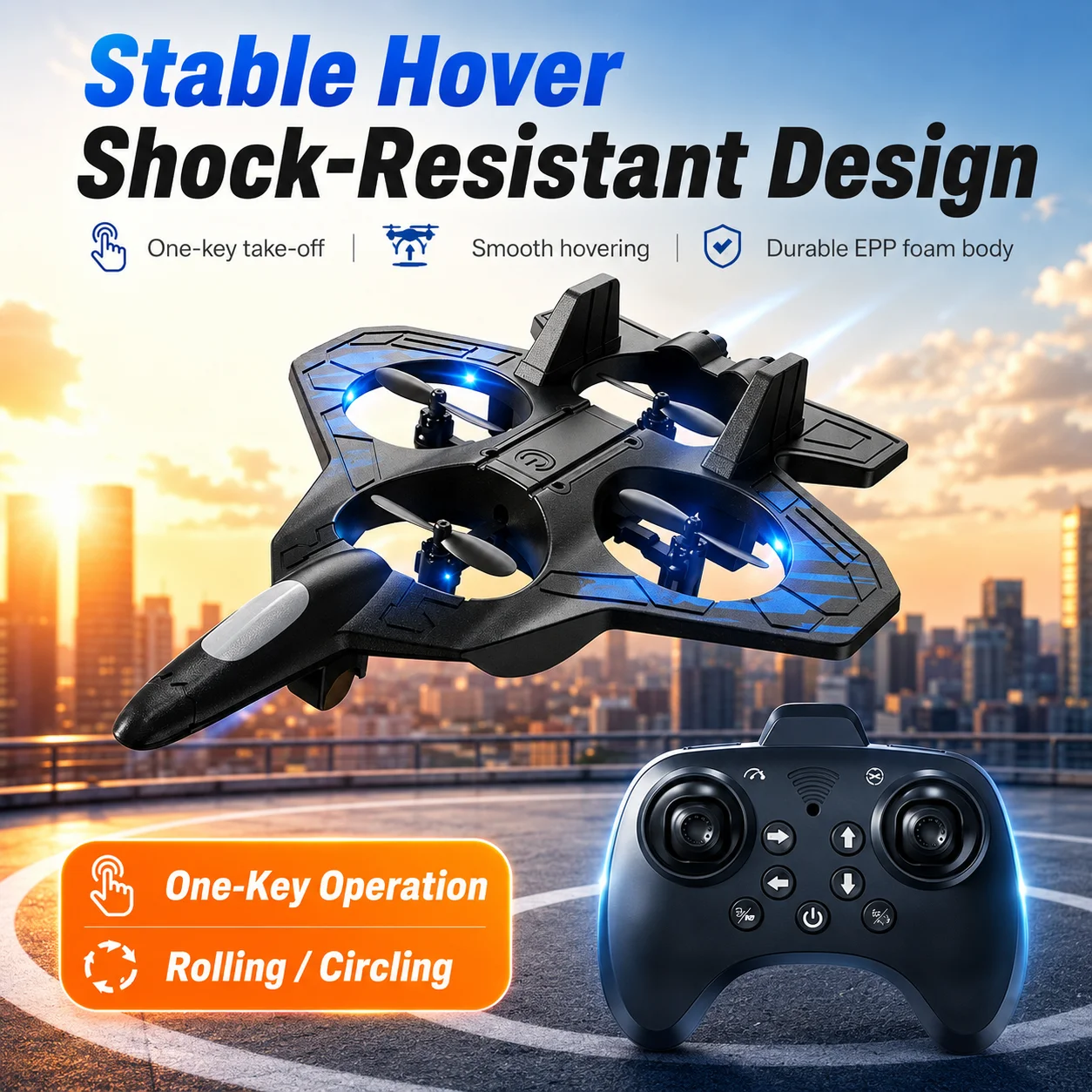 ZNLYRION YL87 EPP Foam Fighter RC Plane Fixed Altitude Hover LED Light 360 Stunt Roll Impact Resistant Kids Toy Drone
ZNLYRION YL87 EPP Foam Fighter RC Plane Fixed Altitude Hover LED Light 360 Stunt Roll Impact Resistant Kids Toy Drone