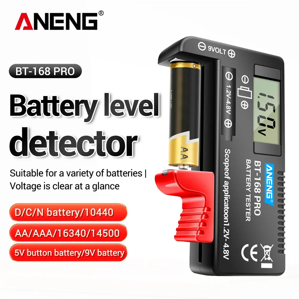 Universal Digital Battery Capacity Tester ANENG BT-168 PRO 1.5V/9V/AA/AAA Button Cell Battery Level No Power Supply Required Too
Universal Digital Battery Capacity Tester ANENG BT-168 PRO 1.5V/9V/AA/AAA Button Cell Battery Level No Power Supply Required Too