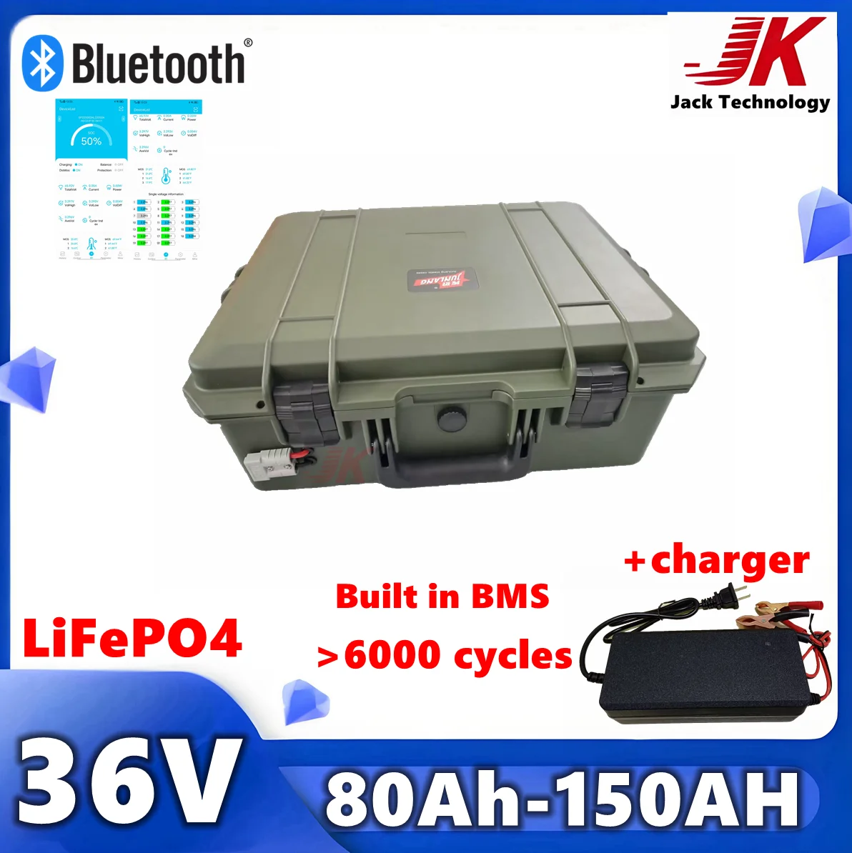 deep cycle Grade A LiFePO4 36V 150Ah 100Ah 80Ah 120Ah rechargeable Lithium Battery with Bluetooth BMS Portable power+10A charger
deep cycle Grade A LiFePO4 36V 150Ah 100Ah 80Ah 120Ah rechargeable Lithium Battery with Bluetooth BMS Portable power+10A charger