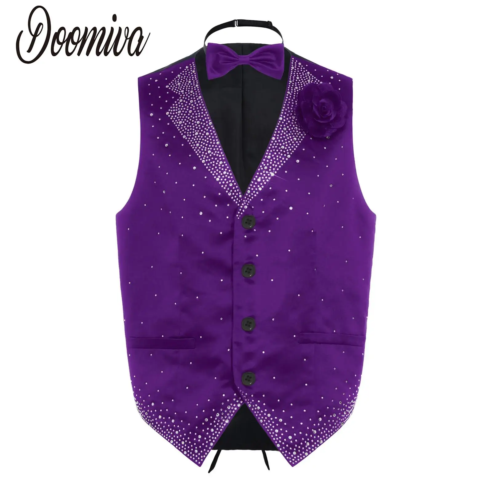 Men Rhinestones Jazz Gentleman Waistcoat Dance Party Tops Sleeveless Bowtie Formal Vest with Flower Brooch for Cocktails Wedding
Men Rhinestones Jazz Gentleman Waistcoat Dance Party Tops Sleeveless Bowtie Formal Vest with Flower Brooch for Cocktails Wedding