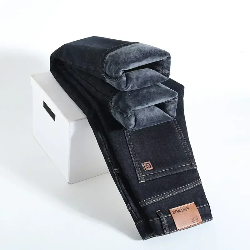 Brand Men's Winter Velvet Thickened Jeans Fashionable Straight Loose Business Casual Warm Denim Trousers Men's Pants Black Blue
Brand Men's Winter Velvet Thickened Jeans Fashionable Straight Loose Business Casual Warm Denim Trousers Men's Pants Black Blue