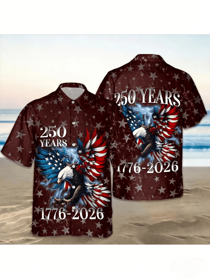 Patriotic 250th Anniversary Eagle Print Hawaiian Man Shirt With USA Flag Wings And Star Background Short Sleeve Clothing
Patriotic 250th Anniversary Eagle Print Hawaiian Man Shirt With USA Flag Wings And Star Background Short Sleeve Clothing