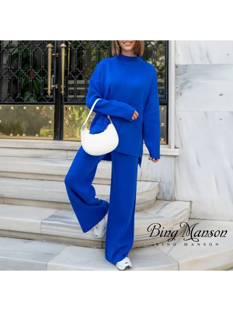 Women's Autumn and Winter Solid Color Knitted Pullover, High Neck Sweater Set, Loose Top, Wide Leg Pants, Casual Women's Style
Women's Autumn and Winter Solid Color Knitted Pullover, High Neck Sweater Set, Loose Top, Wide Leg Pants, Casual Women's Style