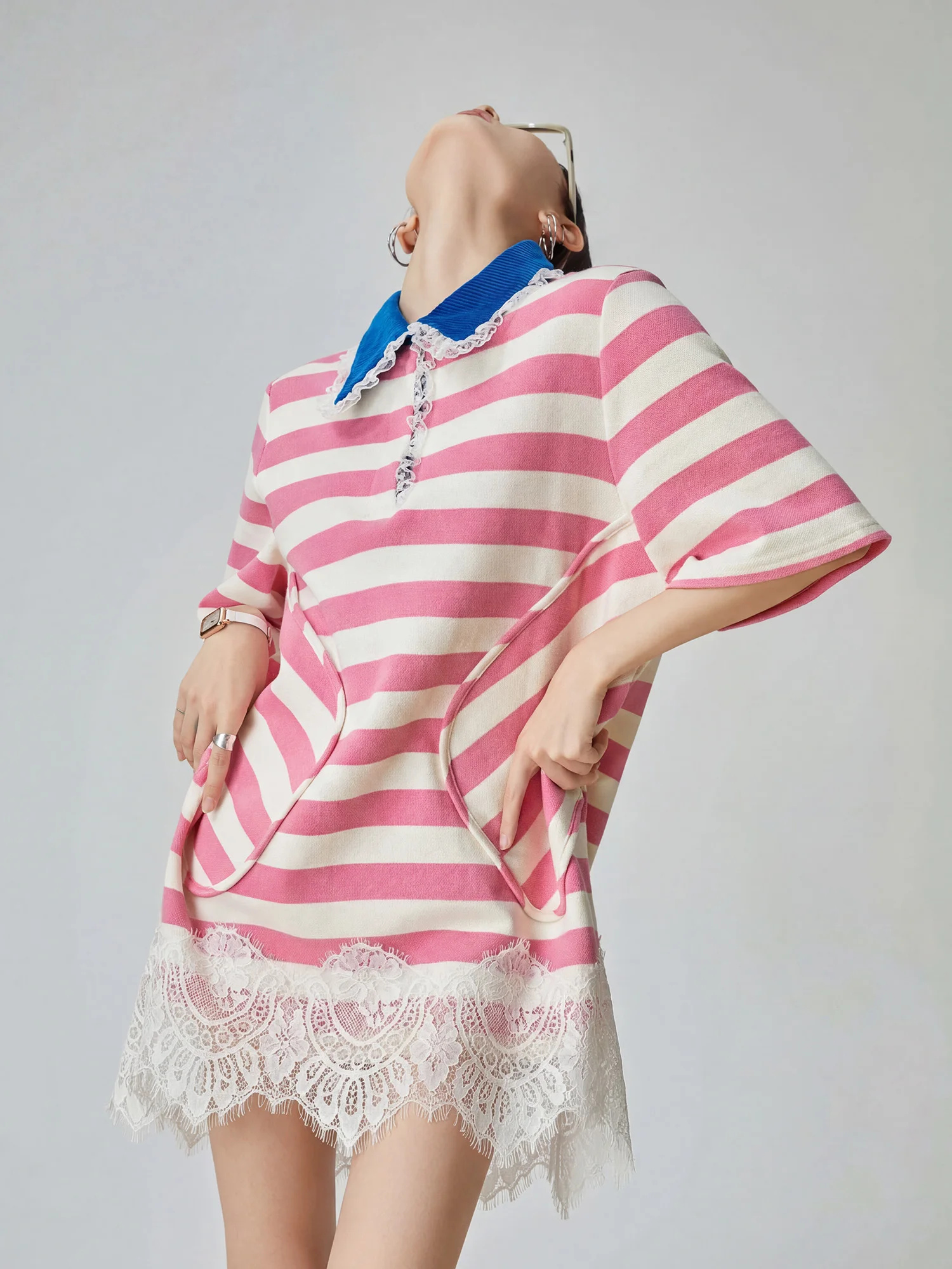 Summer Floral Print Lace Splice Short Sleeve Dress A-Line Skirt Turn-down Collar College Style Pink Stripe Design Women's Dress
Summer Floral Print Lace Splice Short Sleeve Dress A-Line Skirt Turn-down Collar College Style Pink Stripe Design Women's Dress