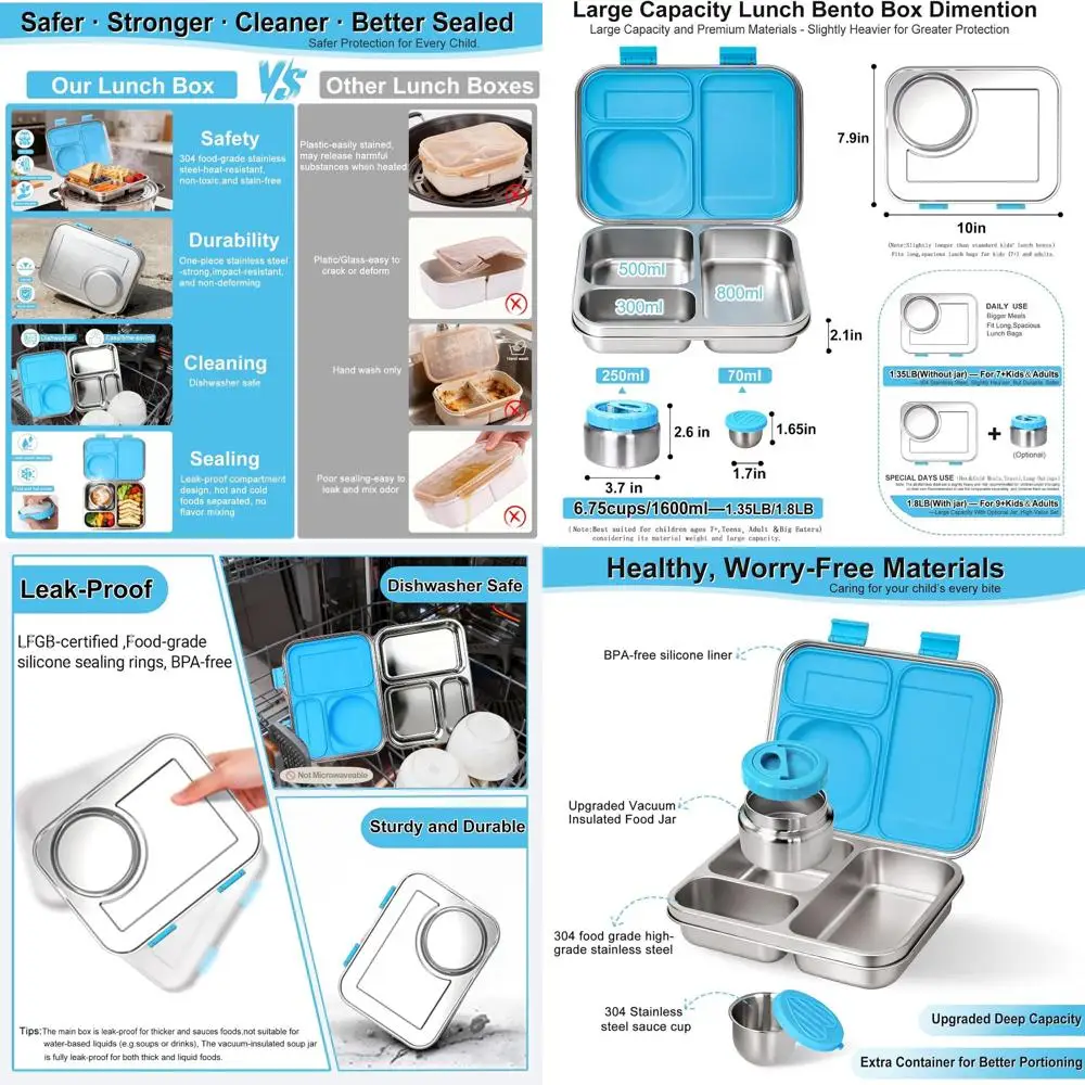 Insulated Stainless Steel Bento Lunch Box for Kids & Adults - Leakproof, BPA-Free, Eco-Friendly, Dishwasher Safe, Large Capacity
Insulated Stainless Steel Bento Lunch Box for Kids & Adults - Leakproof, BPA-Free, Eco-Friendly, Dishwasher Safe, Large Capacity