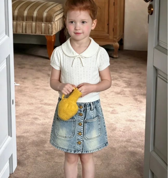 Girls Knitted T-shirt Summer Baby Thin Sweet Hollow Short-sleeved Top Little Girl Plaid Skirt Fashion Simple
Girls Knitted T-shirt Summer Baby Thin Sweet Hollow Short-sleeved Top Little Girl Plaid Skirt Fashion Simple