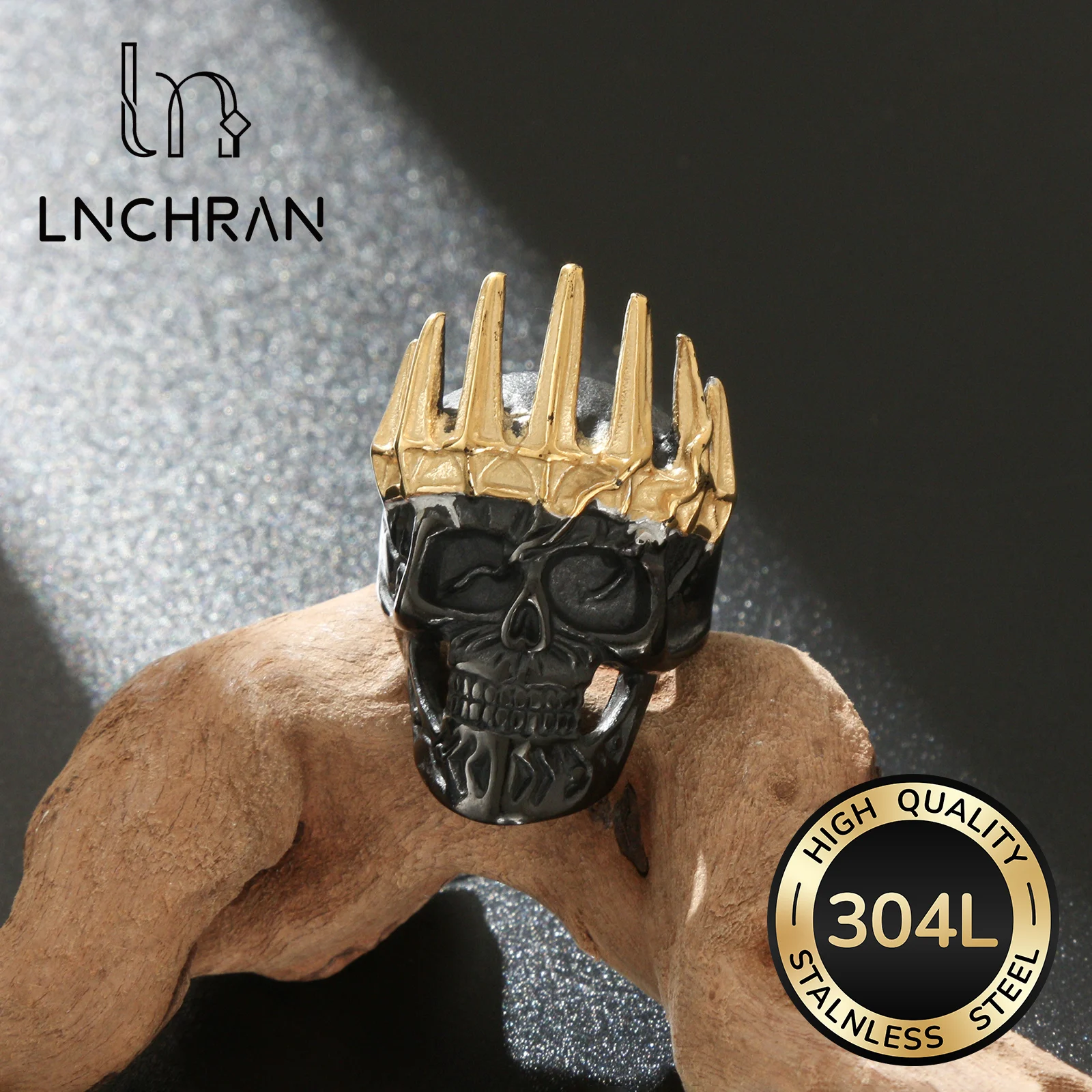 Two-Tone Stainless Steel Skull Ring with Golden Crown for Men
Two-Tone Stainless Steel Skull Ring with Golden Crown for Men