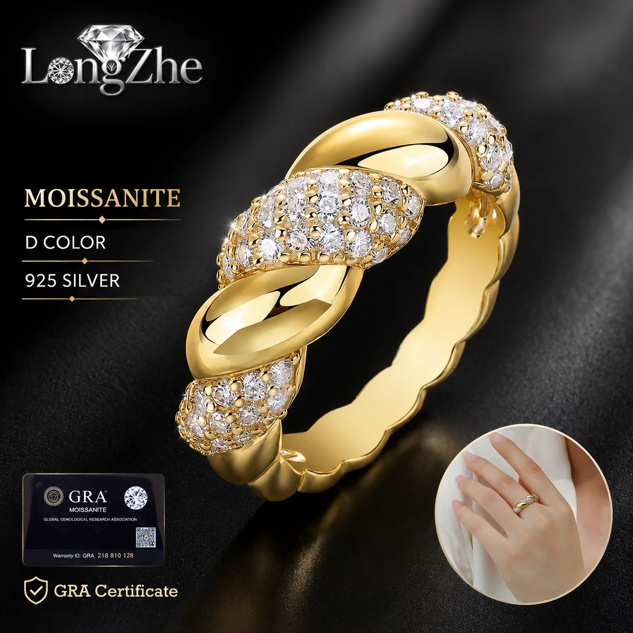S925 Silver Moissanite Band Ring 63 Stones Twisted Chain Link Design Gold Color for Women Party Anniversary Fine Jewelry Gift
S925 Silver Moissanite Band Ring 63 Stones Twisted Chain Link Design Gold Color for Women Party Anniversary Fine Jewelry Gift