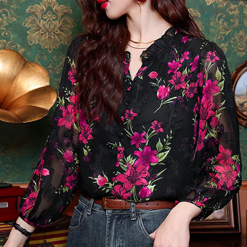 Summer Sweet Women Blouse Long Sleeve Ruffled Fashion Print Chiffon Unique Blouse Shirt Tops Blusas De Mujer Camisas JJ790
Summer Sweet Women Blouse Long Sleeve Ruffled Fashion Print Chiffon Unique Blouse Shirt Tops Blusas De Mujer Camisas JJ790