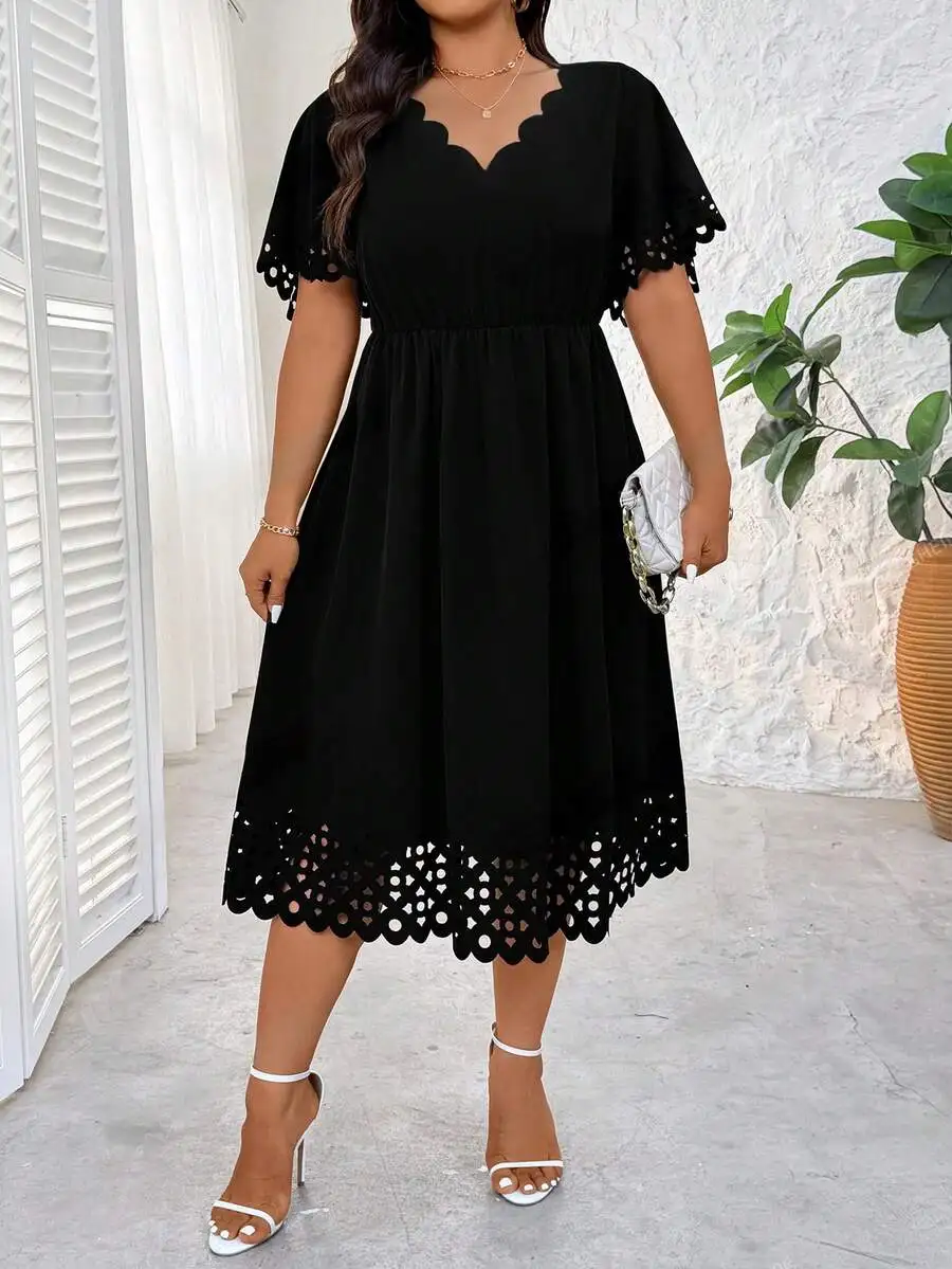 Plus Size Women Summer Laser Cut Scalloped Neck Loose Elastic Waist Dress
Plus Size Women Summer Laser Cut Scalloped Neck Loose Elastic Waist Dress