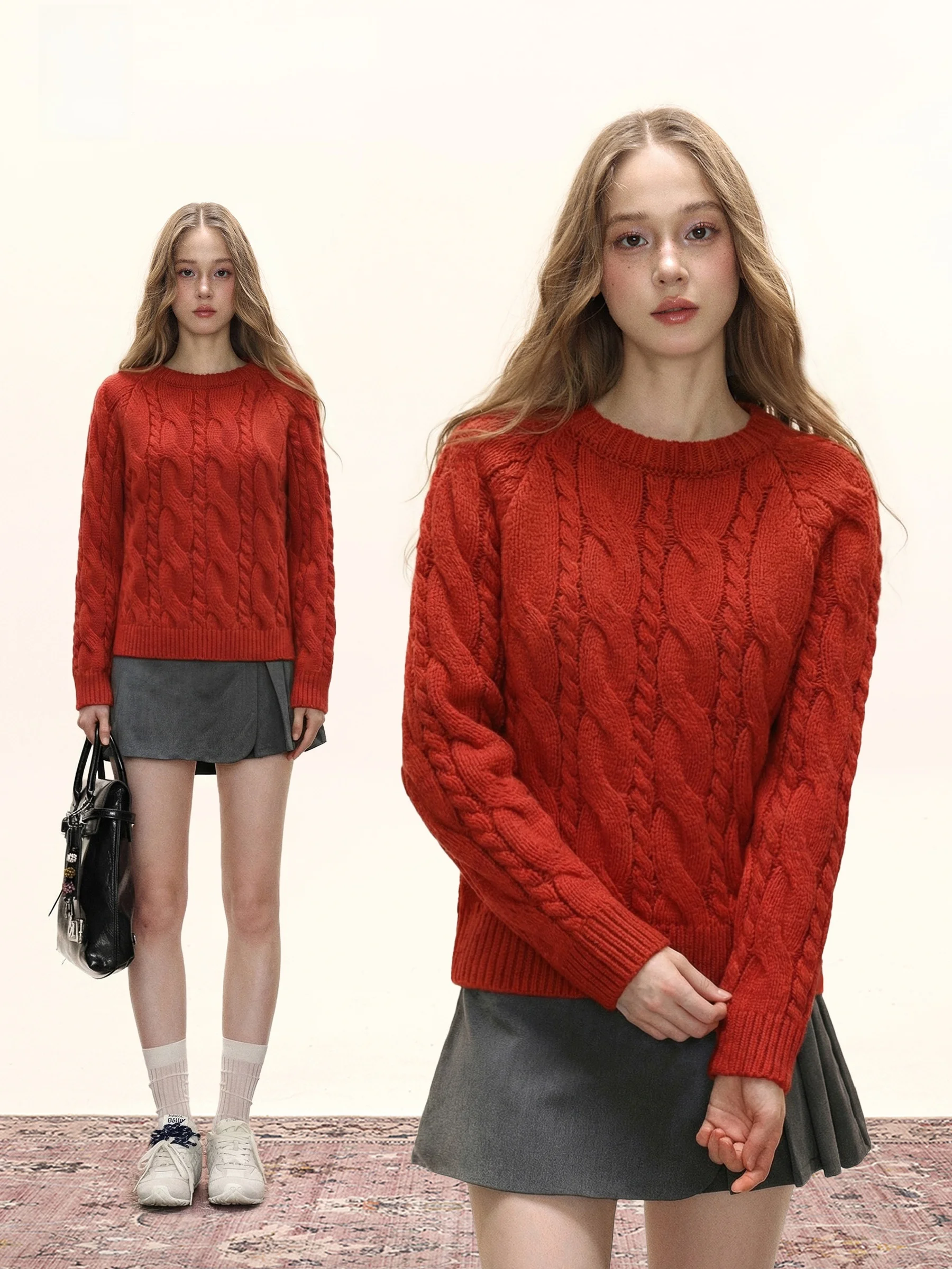 Свободный повседневный красный вязаный свитер с круглым вырезом, женский, осенне-зимний, с узором косы, мягкий, утолщенный, с длинными рукавами
Свободный повседневный красный вязаный свитер с круглым вырезом, женский, осенне-зимний, с узором косы, мягкий, утолщенный, с длинными рукавами