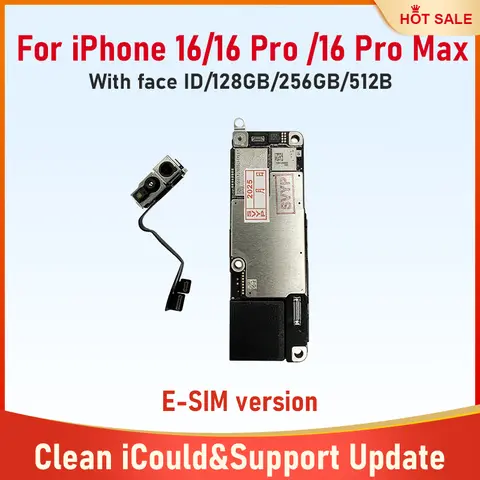 Placa-mãe para iphone 16 16 pro 16 pro max placa com identificação facial 256g 512g desbloqueado limpo icloud E-SIM versão placa lógica