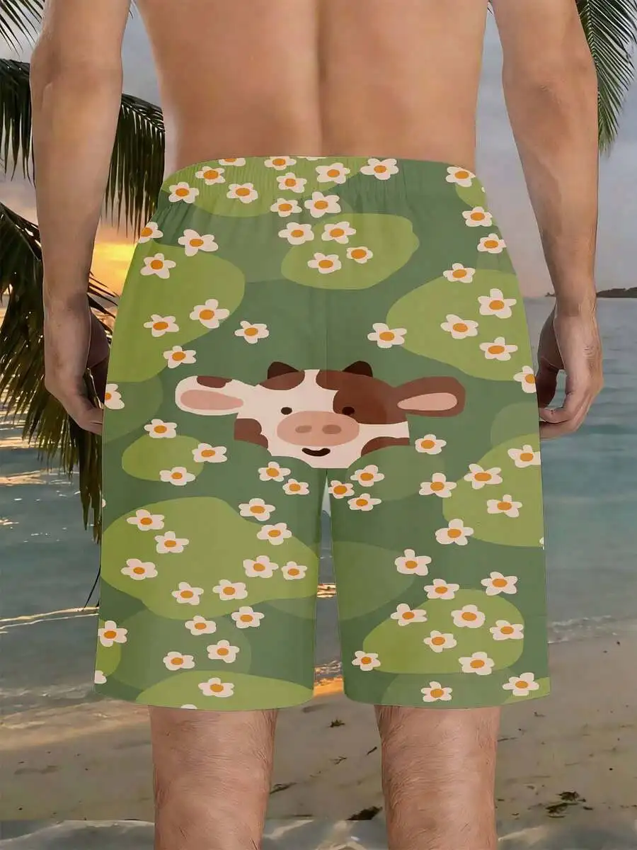 Green Floral Print Swim Shorts With Cow Cartoon Design For Men Drawstring Waist
Green Floral Print Swim Shorts With Cow Cartoon Design For Men Drawstring Waist