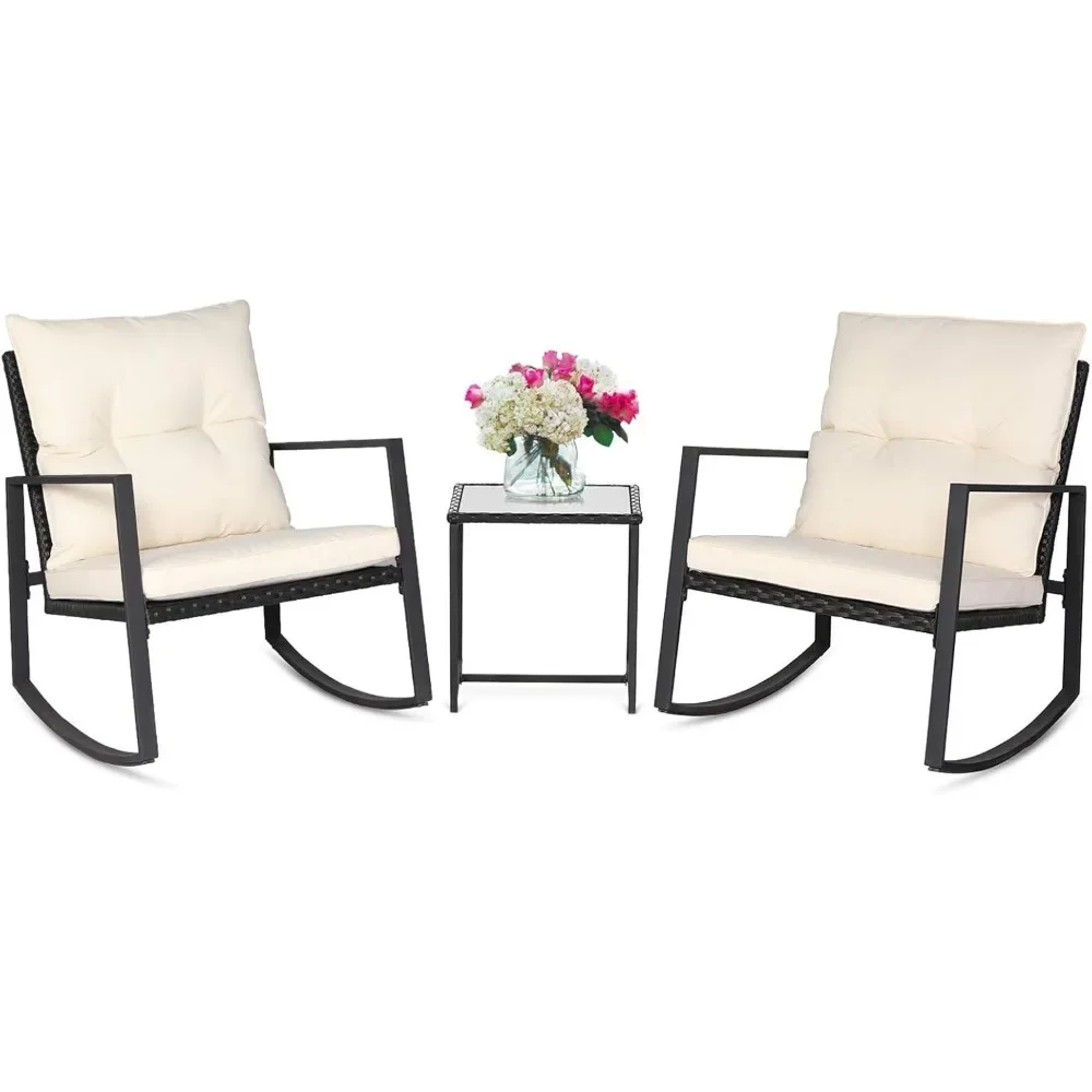 Outdoor Rocking Bistro Set Black Wicker Furniture Porch Chairs Conversation Sets with Glass Coffee Table
Outdoor Rocking Bistro Set Black Wicker Furniture Porch Chairs Conversation Sets with Glass Coffee Table