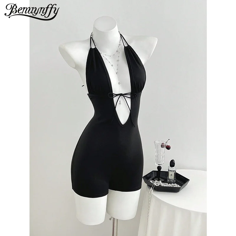 Benuynffy Deep V-Neck Tie Front Halter Jumpsuit Romper Women Summer Sexy Backless Sports One Pieces Tight Rompers Female
Benuynffy Deep V-Neck Tie Front Halter Jumpsuit Romper Women Summer Sexy Backless Sports One Pieces Tight Rompers Female