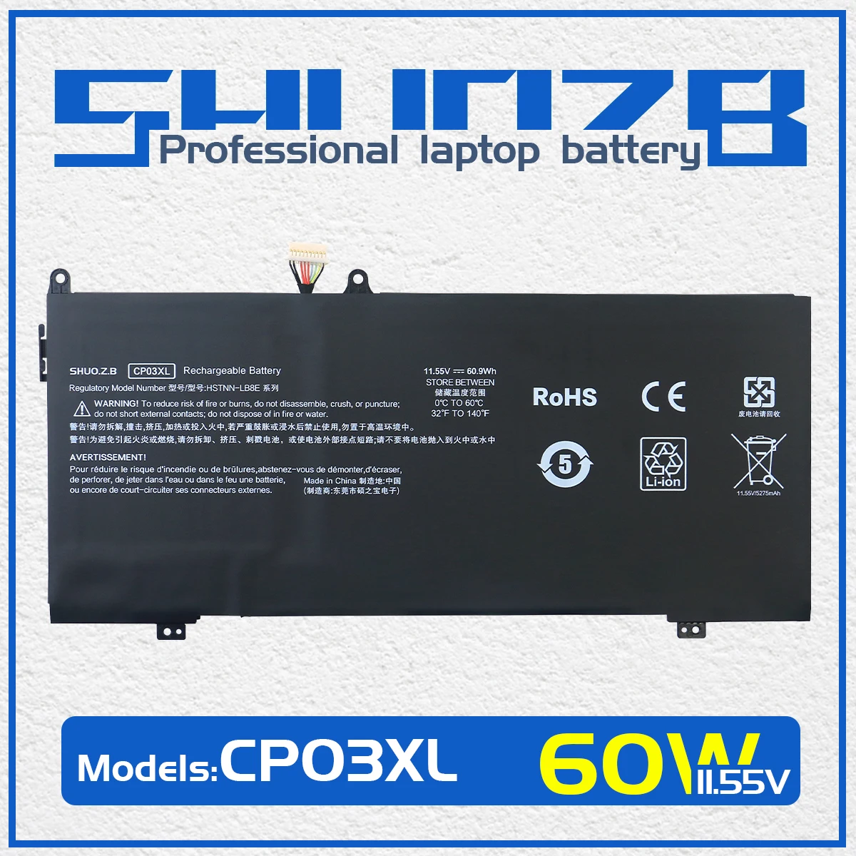 SHUOZB CP03XL Laptop Battery For HP Spectre x360 13-ae049ng 13-ae040ng 13-ae052nr 929066-421 929072-855 HSTNN-LB8E 11.55V 60.9WH
SHUOZB CP03XL Laptop Battery For HP Spectre x360 13-ae049ng 13-ae040ng 13-ae052nr 929066-421 929072-855 HSTNN-LB8E 11.55V 60.9WH