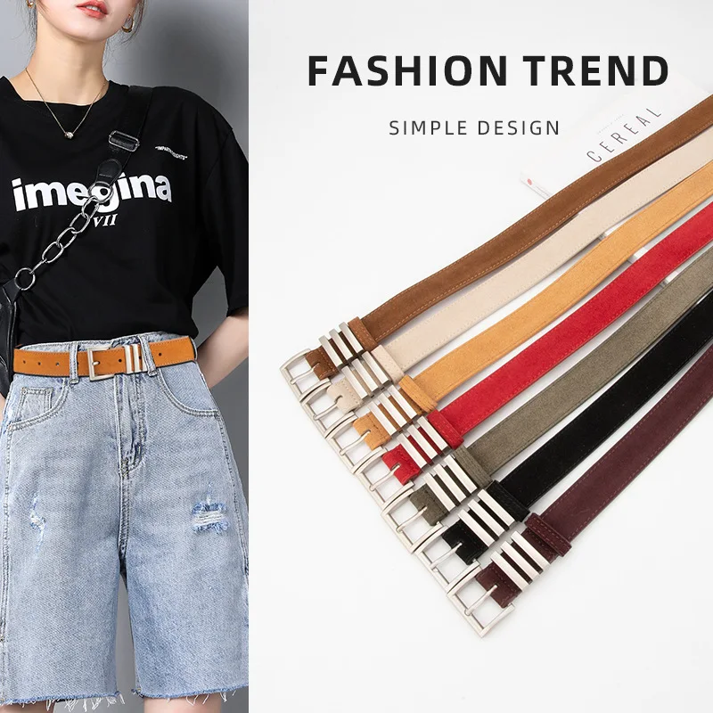Wholesale Plain Suede Real Leather Waist Belts Jeans Strap for Women Green Blue Camel Luxury Buckle Cowhide Waistband Cinturones 
Wholesale Plain Suede Real Leather Waist Belts Jeans Strap for Women Green Blue Camel Luxury Buckle Cowhide Waistband Cinturones