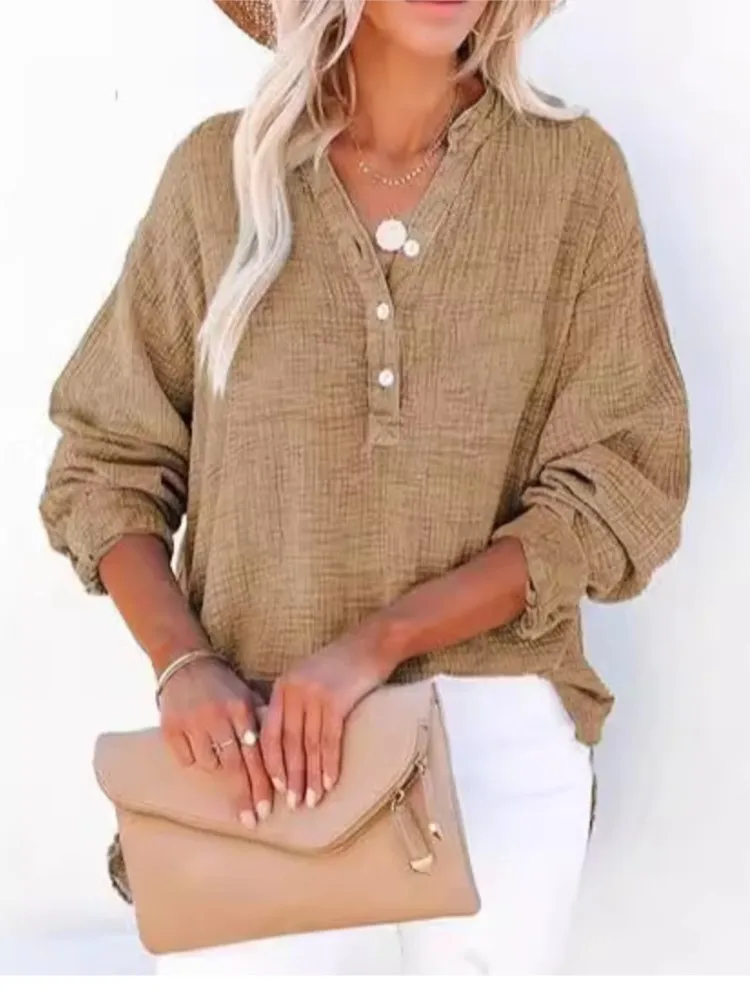 Autumn Shirt Casual Cotton Linen Loose Long Sleeve Solid Color Women's Shirt 2025 New Style Fashion Comfortable Breathable Top
Autumn Shirt Casual Cotton Linen Loose Long Sleeve Solid Color Women's Shirt 2025 New Style Fashion Comfortable Breathable Top