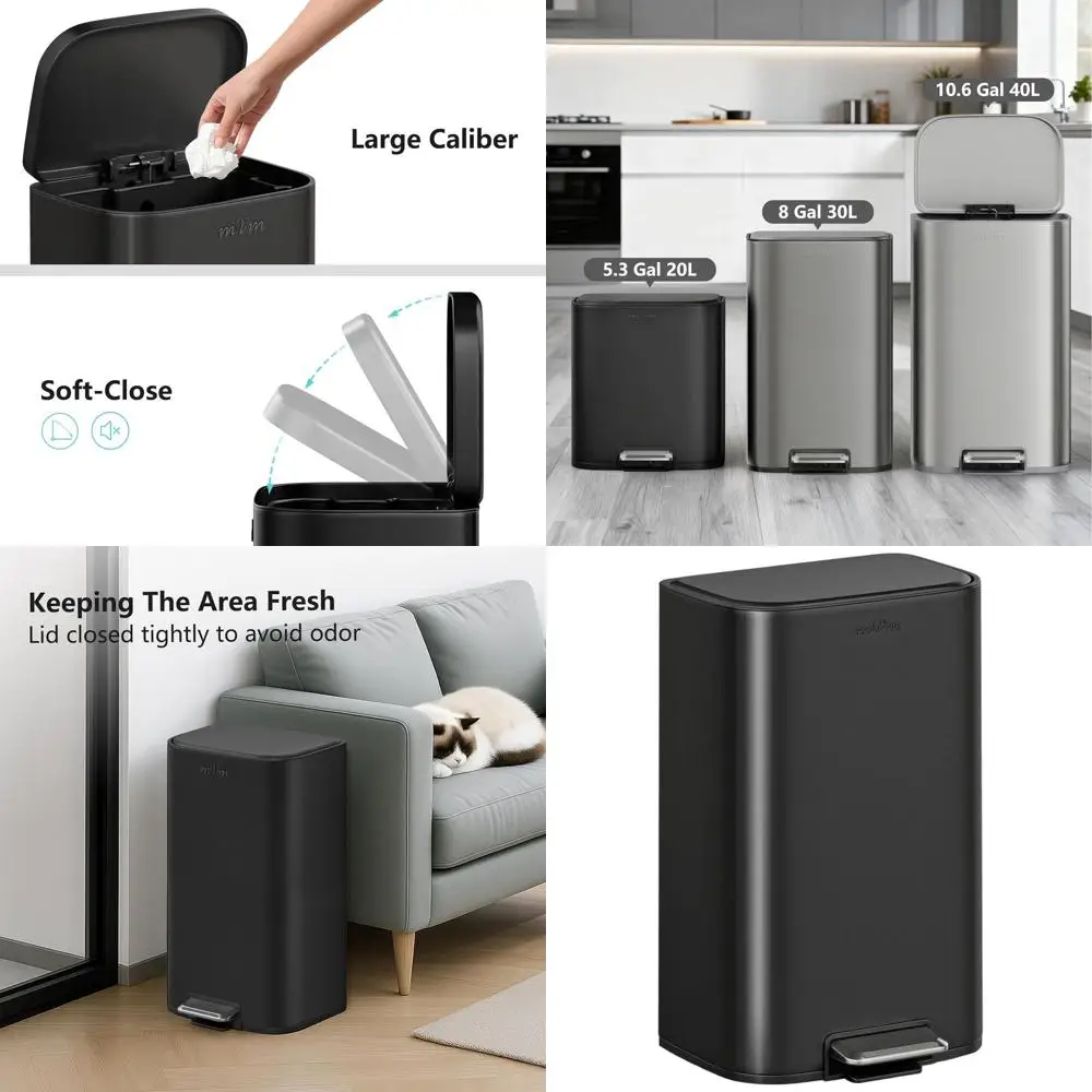10.6L Kitchen Step Trash Can with Smooth Edge Lid, Black Garbage Bin for Home Office Use
10.6L Kitchen Step Trash Can with Smooth Edge Lid, Black Garbage Bin for Home Office Use