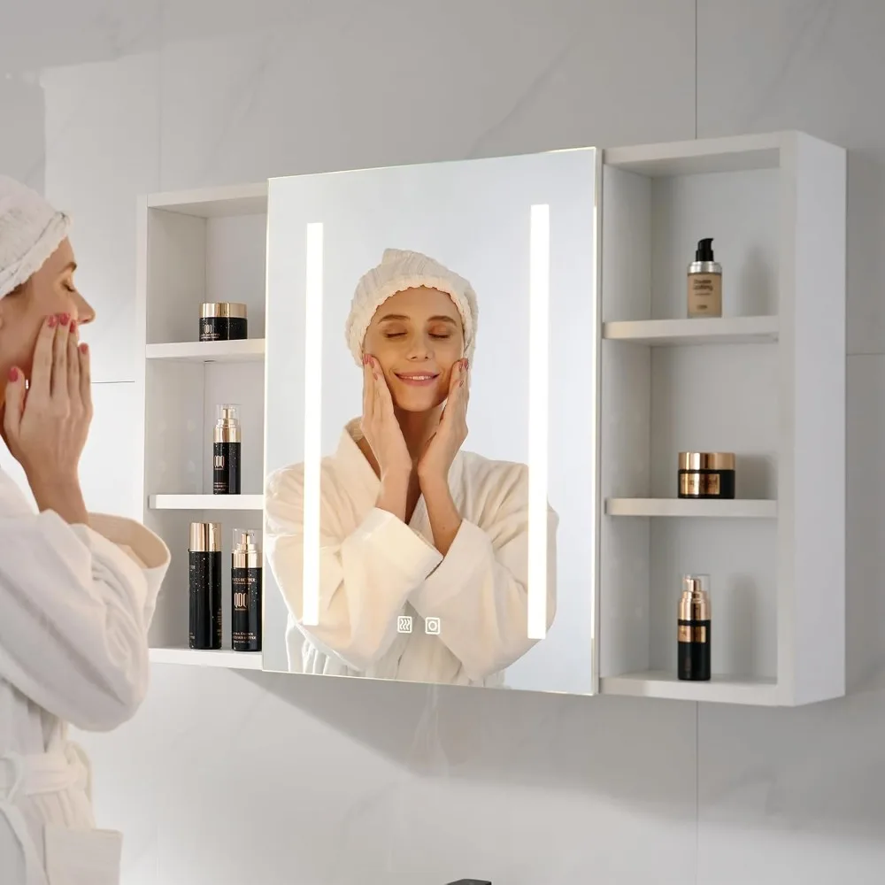 Medicine Cabinet Defogging Mirror, LED Bathroom Wall Cabinet Double Sided Mirror on Door, 36x24'' Lighted Cabinet Mirror Door
Medicine Cabinet Defogging Mirror, LED Bathroom Wall Cabinet Double Sided Mirror on Door, 36x24'' Lighted Cabinet Mirror Door