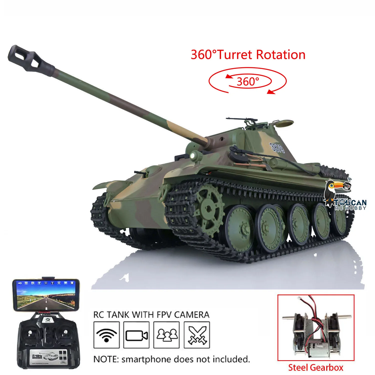 Henglong 1/16 7.0 Plastic Panther G RC Tank 3879 FPV 360 Turret Rotating Steel Gearbox Infrared Battle Remote Control Car Model
Henglong 1/16 7.0 Plastic Panther G RC Tank 3879 FPV 360 Turret Rotating Steel Gearbox Infrared Battle Remote Control Car Model