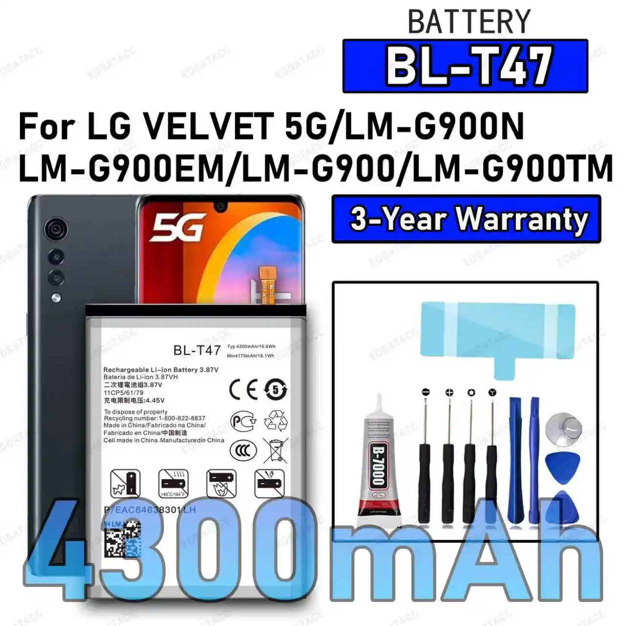 100% New High Quality BL-T47 Battery For LG VELVET 5G/LM-G900N/LM-G900EM/LM-G900 Replacement Battery Bateria+Free Tools 
100% New High Quality BL-T47 Battery For LG VELVET 5G/LM-G900N/LM-G900EM/LM-G900 Replacement Battery Bateria+Free Tools