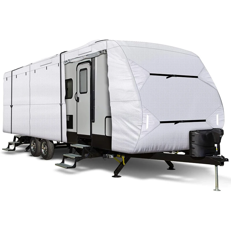 Wholesale OEM Heavy Duty 600D Polyester Travel Trailer Cover Hail Protection Waterproof UV Resistant Rip-Stop Outdoor RV Cover
Wholesale OEM Heavy Duty 600D Polyester Travel Trailer Cover Hail Protection Waterproof UV Resistant Rip-Stop Outdoor RV Cover