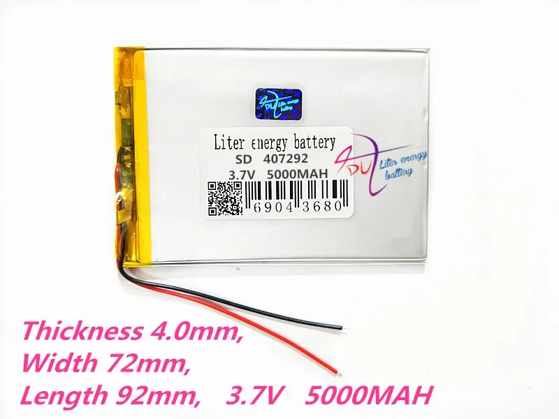 Liter energy battery 407292 3.7V 5000MAH Li-Polymer Battery For Tablet PC TZ56 TZ49 3G TZ709 TZ707 7043xd 407090 U25GT
Liter energy battery 407292 3.7V 5000MAH Li-Polymer Battery For Tablet PC TZ56 TZ49 3G TZ709 TZ707 7043xd 407090 U25GT