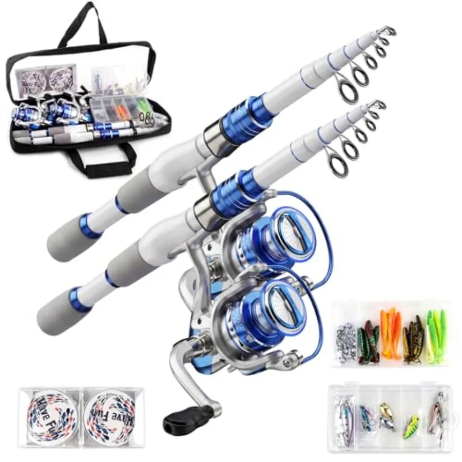 Fishing Rod and Reel Combo, 2 Pcs 2.1M Collapsible Fishing Rod Kit with Carrier Bag, Spinning Reels, 2 Lines, Lures Baits, Fish
Fishing Rod and Reel Combo, 2 Pcs 2.1M Collapsible Fishing Rod Kit with Carrier Bag, Spinning Reels, 2 Lines, Lures Baits, Fish